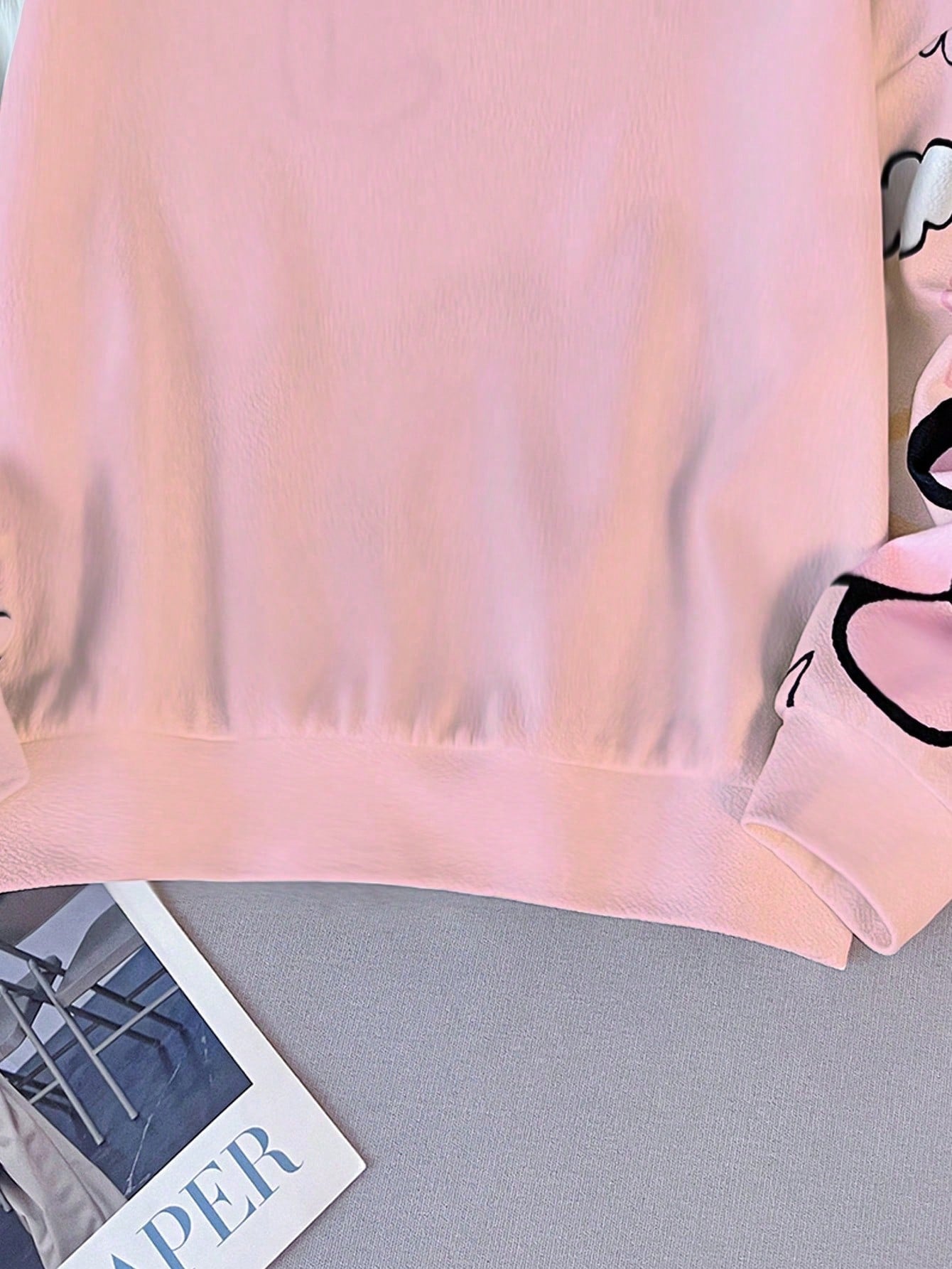 بلوزة رياضية فضفاضة بطبعة وردية ، قلب وسحابة للنساء،  مناسبة للخريف / الشتاء