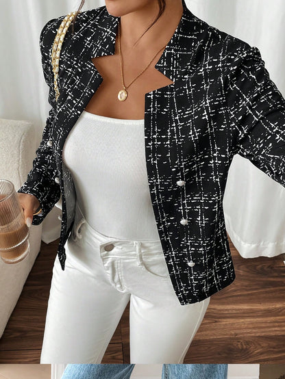 جاكيت منتظمة شيك عادية للعمل ذات ياقة مضلعة مزدوجة الصدر للنساء