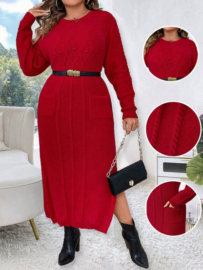 فستان سويتر سلس بفتحة جانبية للحجم الكبير