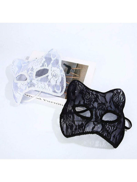 قناع تنكري دانتيل بوجه قطة قطعة واحدة