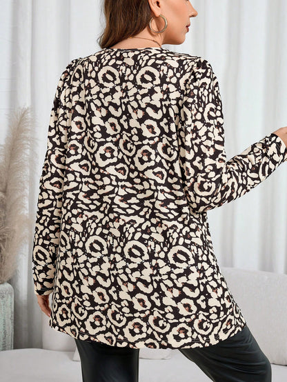 معطف كاردجان مطبوع بالكامل أكمام طويلة مقاس كبير