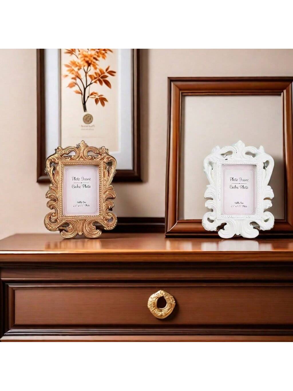 قطعة إطار صور مستطيل منقوش بنقوش زهرية عتيق أوروبي