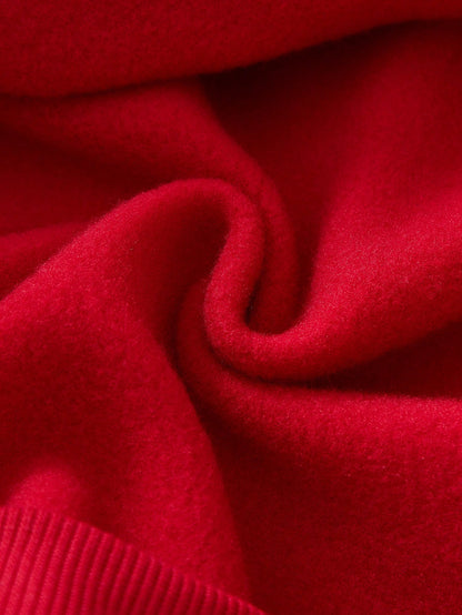 بلوزة رياضية فضفاضة مطبوعة بنمط بسيط مريحة، رقبة دائرية، أكمام طويلة سميكة للنساء، مناسبة لفصلي الخريف والشتاء