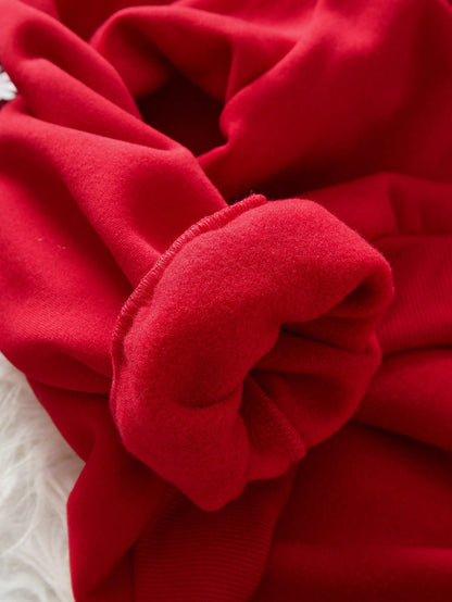 بلوزة رياضية فضفاضة مطبوعة بنمط بسيط مريحة، رقبة دائرية، أكمام طويلة سميكة للنساء، مناسبة لفصلي الخريف والشتاء