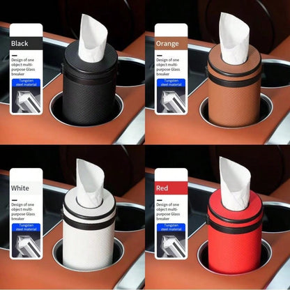 علبة مناديل متعددة الوظائف للسيارة، أنبوب منشفة ورقية دائري مع أداة كسر نافذة السيارة، اكسسوارات سيارة عالمية