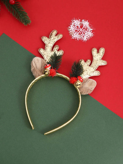 قطعة واحدة شريط رأس بتزيين عيد الميلاد مرصع بالترتر بتصميم قرن الغزال