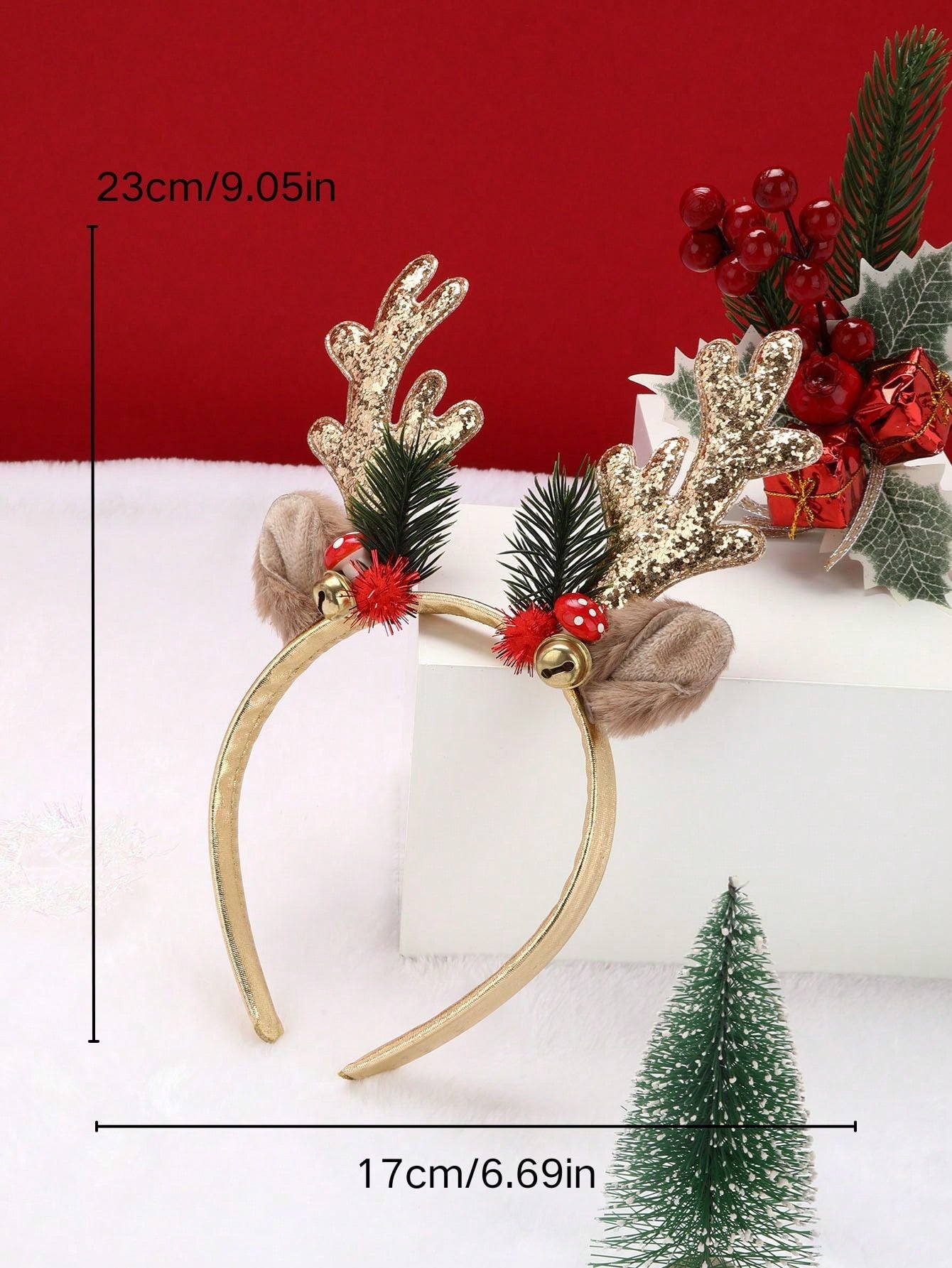 قطعة واحدة شريط رأس بتزيين عيد الميلاد مرصع بالترتر بتصميم قرن الغزال