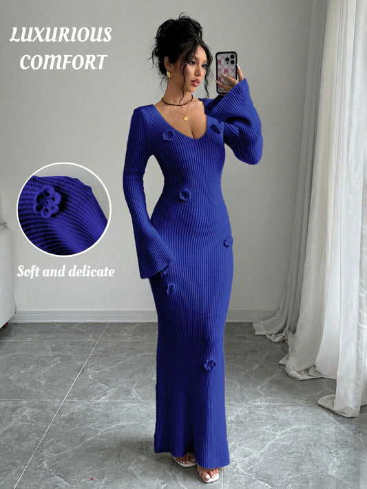 فستان بلوزة نسائي أنيق بأكمام تنفير زهرية ثلاثية الأبعاد