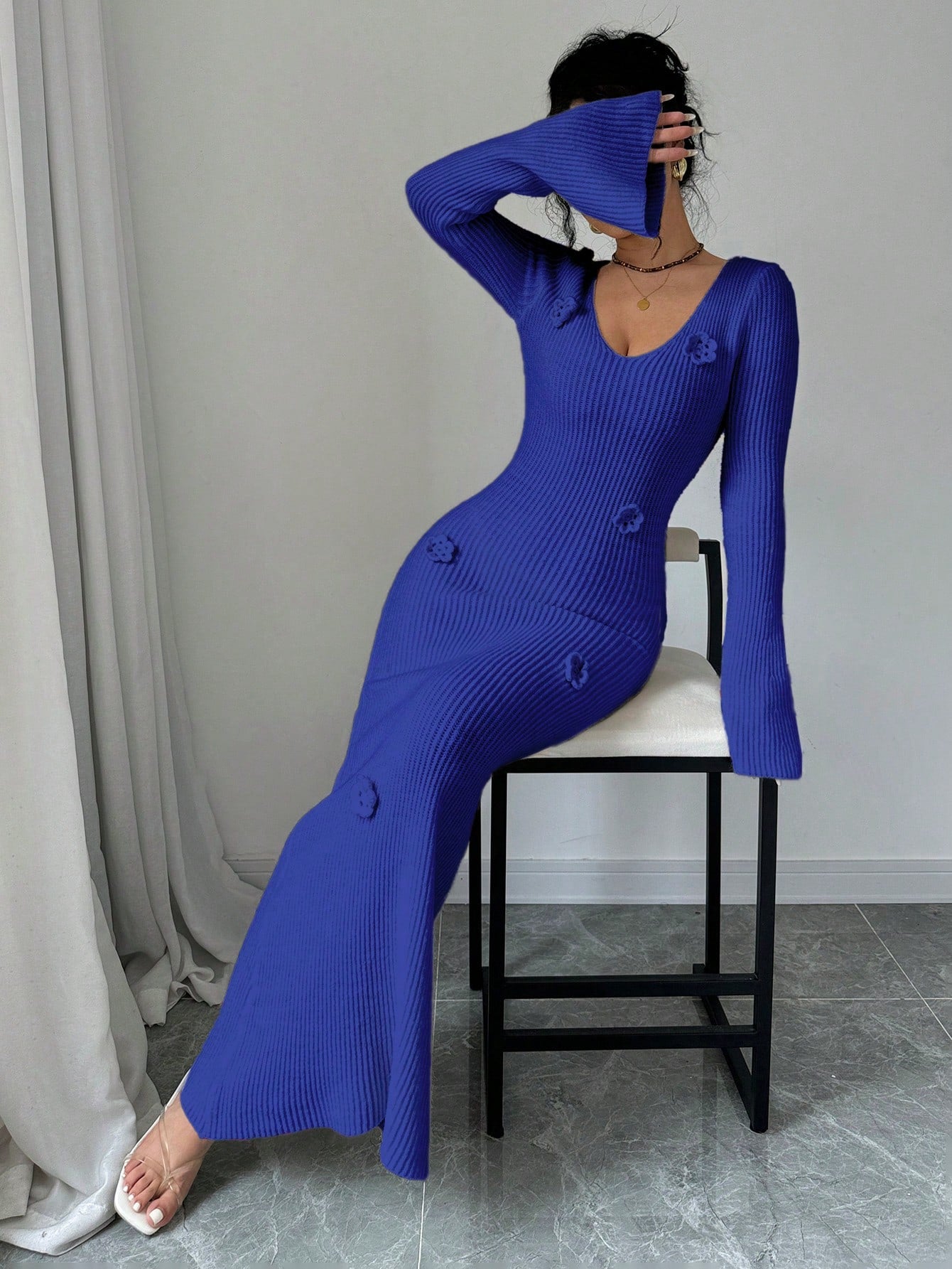 فستان بلوزة نسائي أنيق بأكمام تنفير زهرية ثلاثية الأبعاد