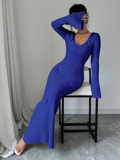 فستان بلوزة نسائي أنيق بأكمام تنفير زهرية ثلاثية الأبعاد