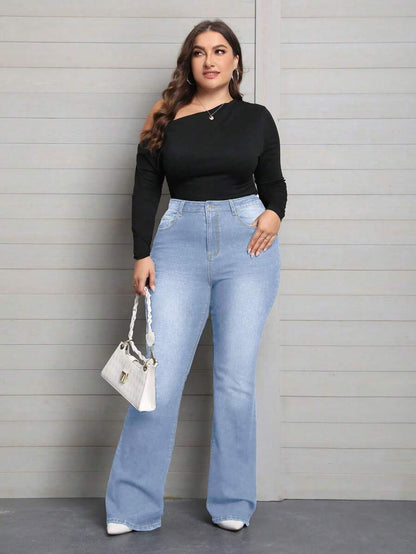 بناطيل جينز واسعة طويلة للسيدات حجم كبير