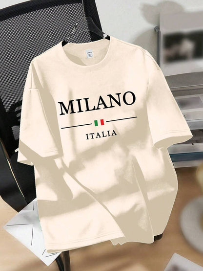 تي شيرت كاجوال بأكمام قصيرة وياقة مستديرة مطبوع عليه حرف للمراهقين في الصيف