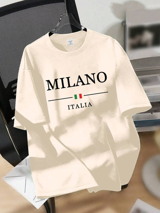 تي شيرت كاجوال بأكمام قصيرة وياقة مستديرة مطبوع عليه حرف للمراهقين في الصيف