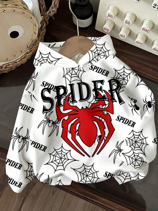 بلوزة صبياني كاجول فضفاضة مطبوعة برسمة العنكبوت مبطنة للقشعريرة