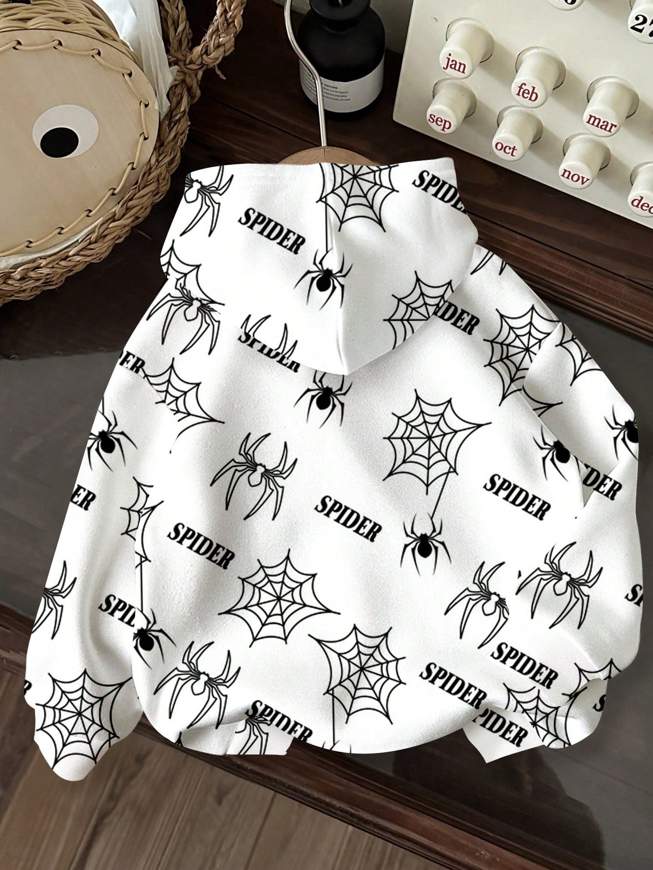 بلوزة صبياني كاجول فضفاضة مطبوعة برسمة العنكبوت مبطنة للقشعريرة