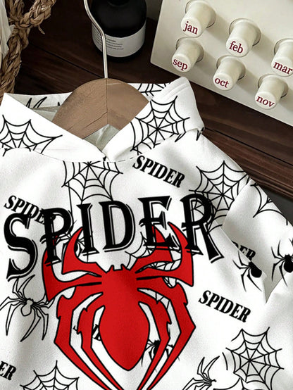 بلوزة صبياني كاجول فضفاضة مطبوعة برسمة العنكبوت مبطنة للقشعريرة