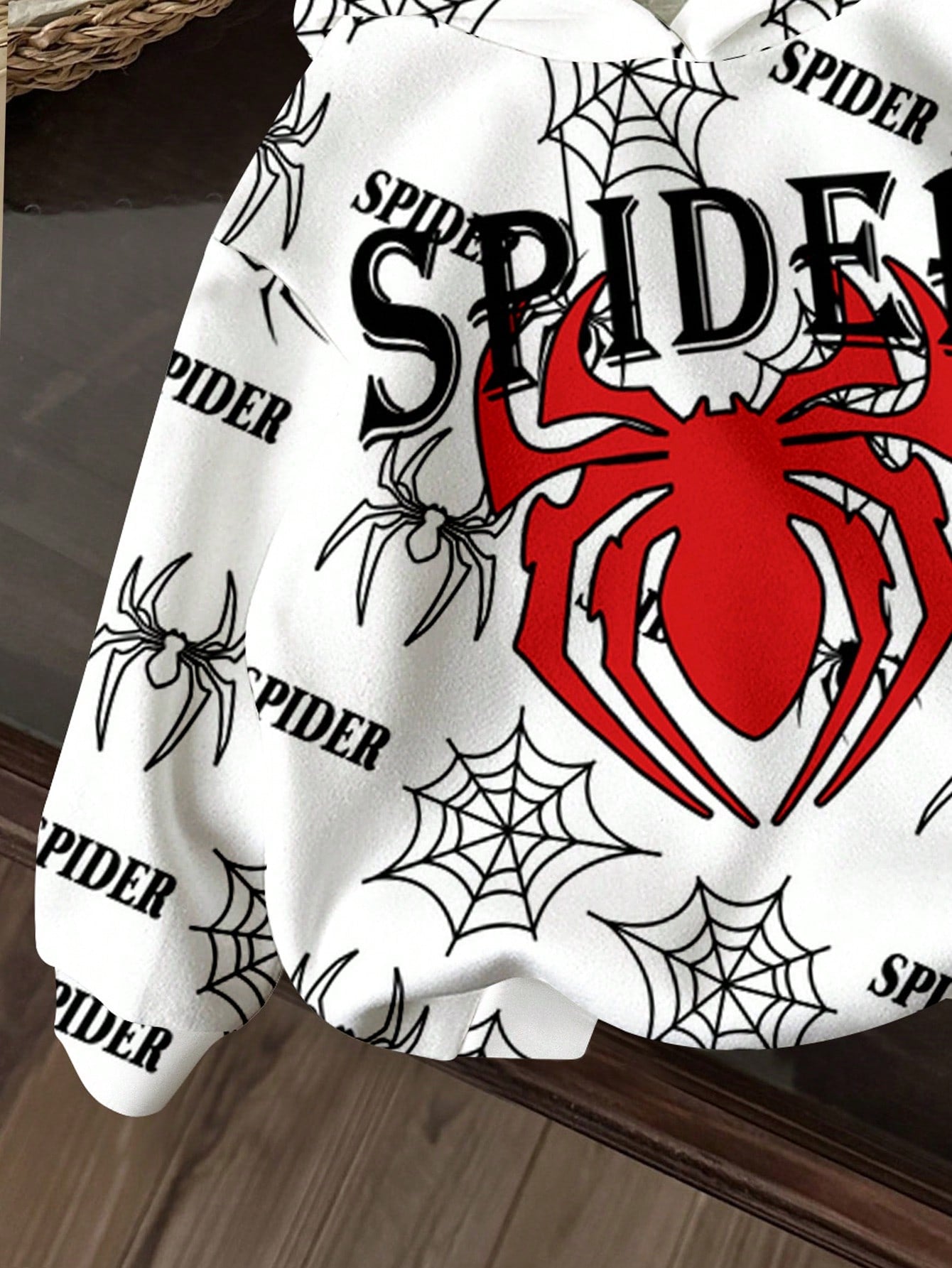 بلوزة صبياني كاجول فضفاضة مطبوعة برسمة العنكبوت مبطنة للقشعريرة