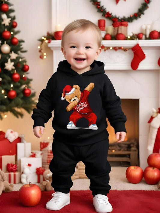 لمجموعة الأولاد عيد الميلاد الدب الرسم مقنعين البلوز والسراويل مجموعة، الخريف الشتاء طفل رضيع ملابس عيد الميلاد