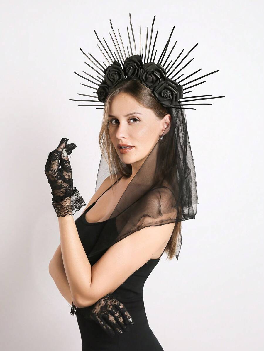 قطعة واحدة من إكسسوارات عصابة رأس هيكل عظمي سوداء للهالوين