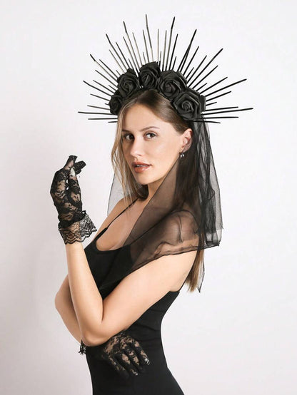 قطعة واحدة من إكسسوارات عصابة رأس هيكل عظمي سوداء للهالوين