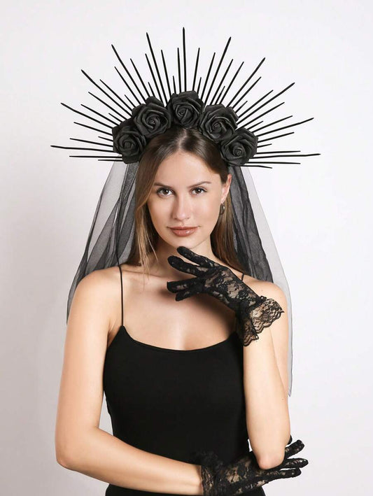 قطعة واحدة من إكسسوارات عصابة رأس هيكل عظمي سوداء للهالوين