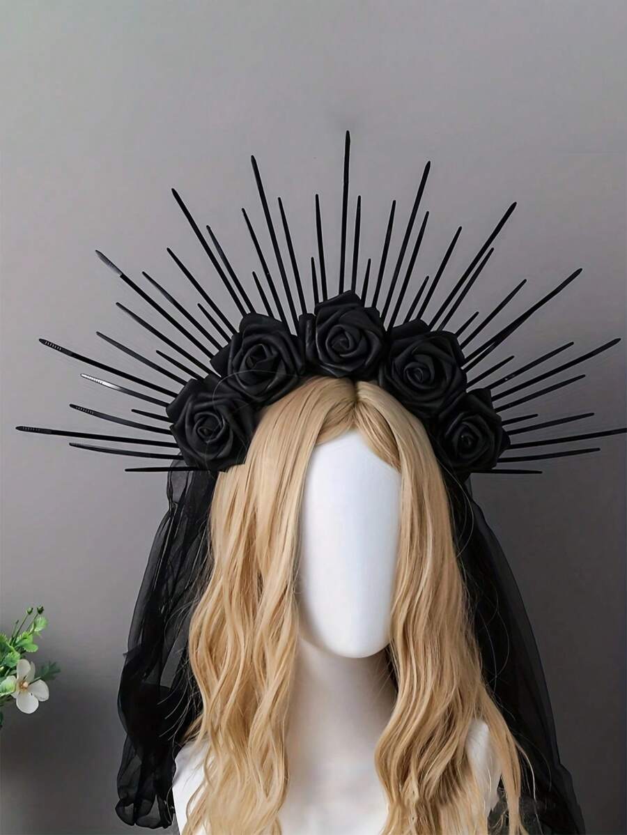 قطعة واحدة من إكسسوارات عصابة رأس هيكل عظمي سوداء للهالوين