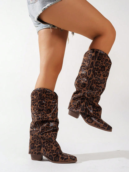 بوت كاوبوي غربية جديدة ذات أصابع مدببة وكعب مرصوص عالي للركوب للنساء ، بطراز رجعي