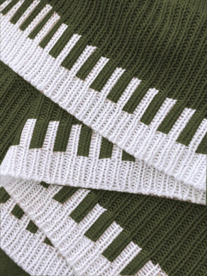 بلوزة وبنطلون منسوج بأكثر من مقاس، بلون متباين رقبة دائرية فضفاضة، مجموعة خريفية/ شتوية، مناسبة لعيد الميلاد