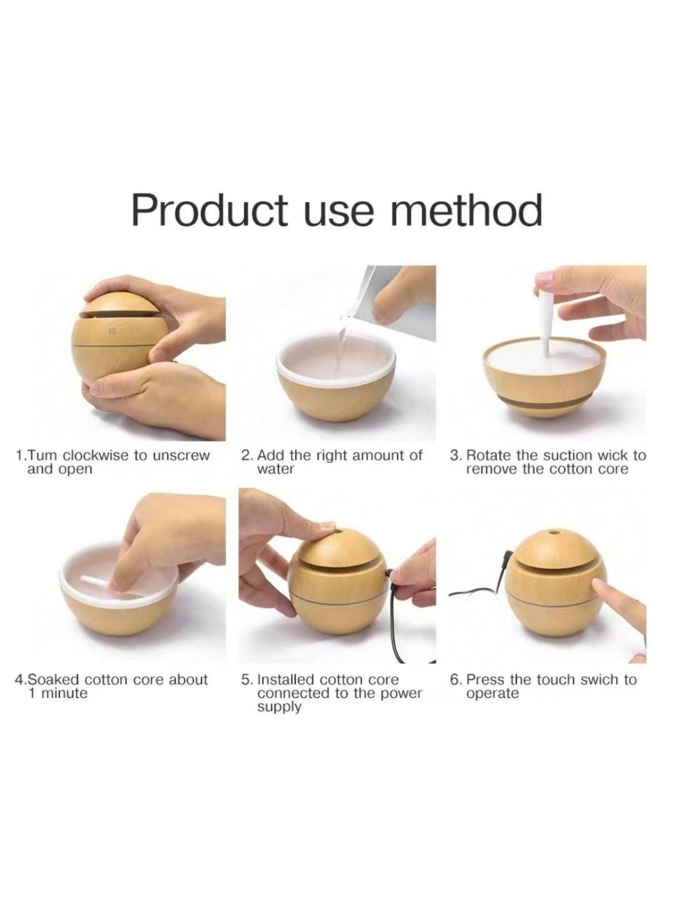 جهاز ترطيب فطري بسعة 200مل برسومات خشبية قطعة واحدة، جهاز نشر روائح محمول يعمل بالطاقة من خلال منفذ USB للمنزل وغرفة النوم