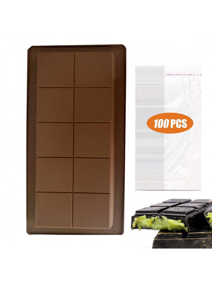 قالب شريحة شوكولاتة ب- 6 تجاويف عميقة مع أكياس وكشرط، قالب شريحة شوكولاتة سميكة لشريحة محشوة، قالب شوكولاتة سيليكون لملء شريحة شوكولاتة بالفستق حلوى كنافة