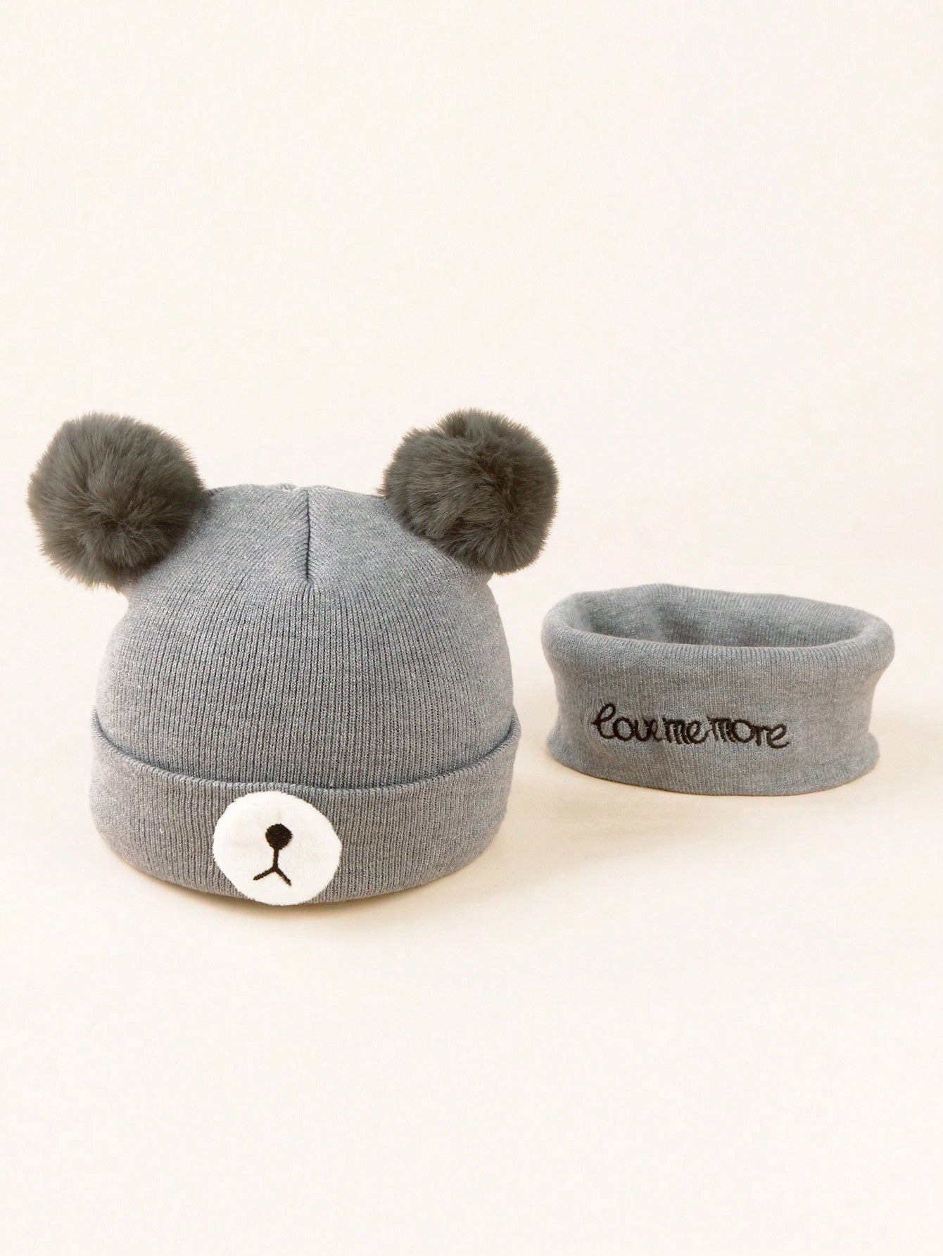 مجموعة قبعة وأوشحة مطرزة بالدب للأطفال الرضع والصغار 0-3 سنوات، لحفظ الدفء، قطعتان