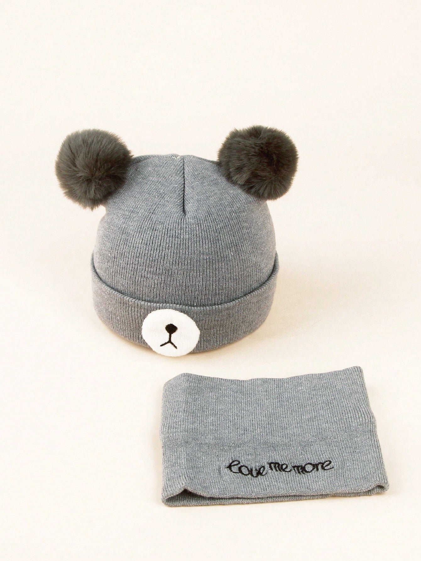 مجموعة قبعة وأوشحة مطرزة بالدب للأطفال الرضع والصغار 0-3 سنوات، لحفظ الدفء، قطعتان