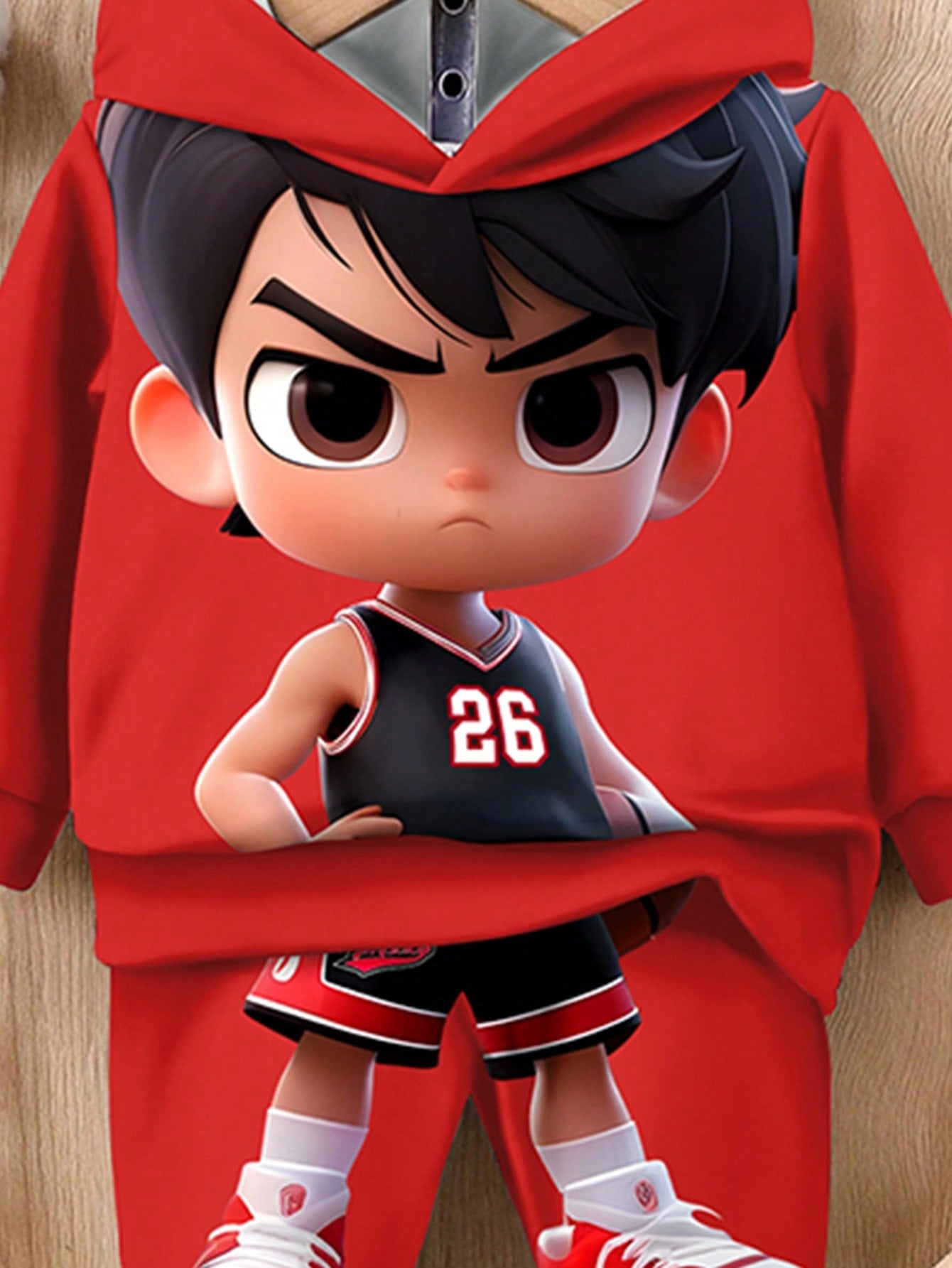 مجموعة كاجوال محبوكة مبطنة بالحرارة، فضفاضة المقاس، مع رسوم لاعب كرة السلة وطفل رضيع، مناسبة للخريف/الشتاء