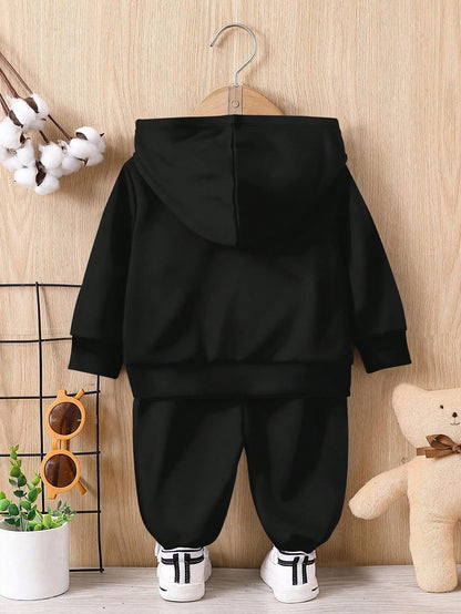 مجموعة بنطلون وبلوزة كاجوال كرتونية فضفاضة مبطنة بالقطيفة بأكمام طويلة وقبعة