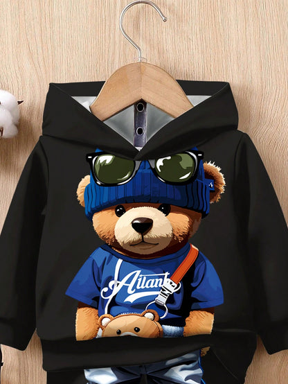 طقم من البلوفر والبنطلون الناعم المصنوع من الصوف وبخامة فليس للأطفال الصغار، مناسب للموسم الانتقالي من الخريف إلى الشتاء