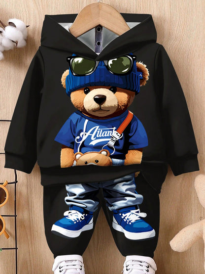 طقم من البلوفر والبنطلون الناعم المصنوع من الصوف وبخامة فليس للأطفال الصغار، مناسب للموسم الانتقالي من الخريف إلى الشتاء