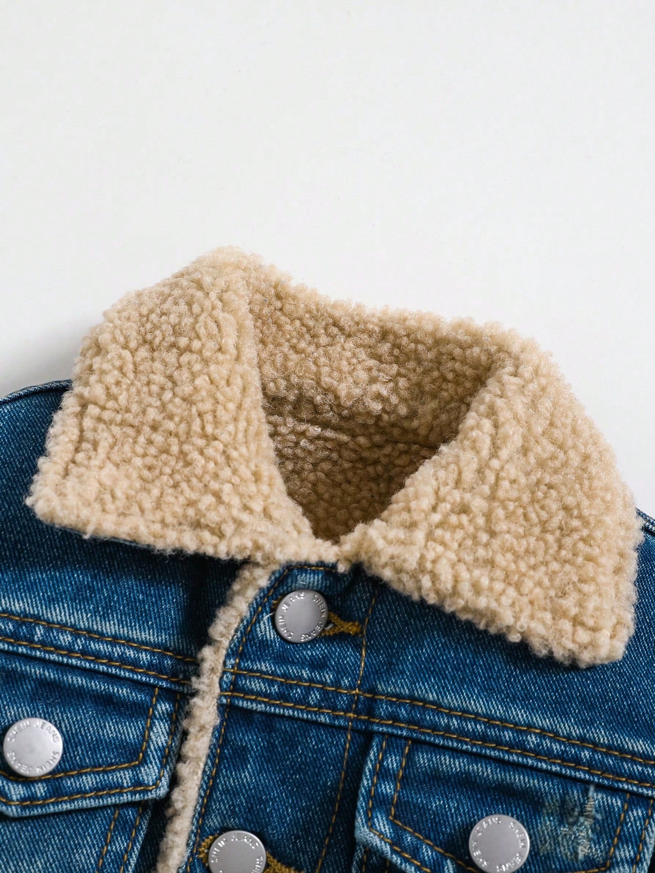 معطف تيدي للأطفال الصغار من الجينز والفليس اللين والناعم، ذو ياقة واقية، أكمام طويلة، بطانة حرارية، لملابس الخريف/الشتاء للأولاد الصغار