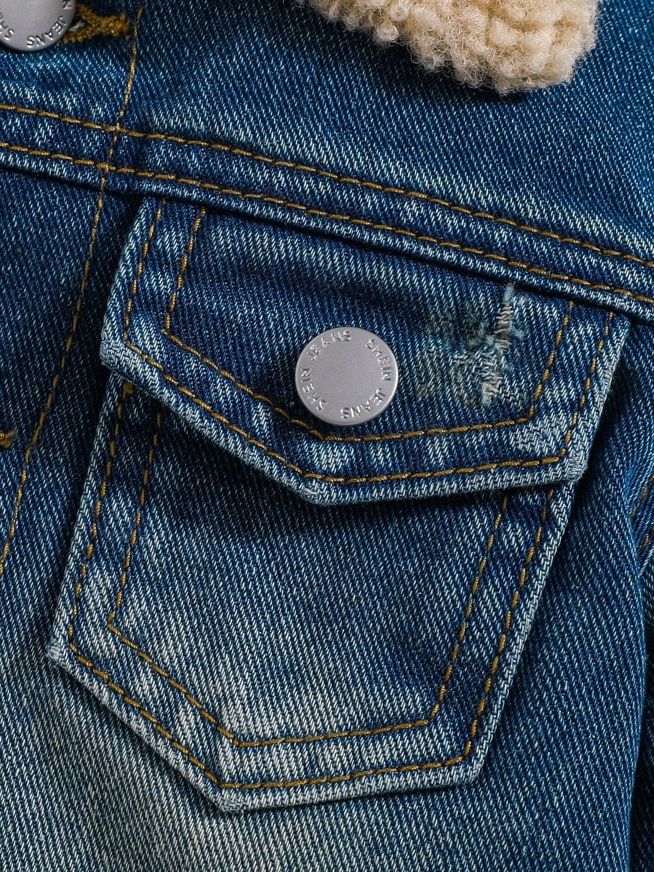 معطف تيدي للأطفال الصغار من الجينز والفليس اللين والناعم، ذو ياقة واقية، أكمام طويلة، بطانة حرارية، لملابس الخريف/الشتاء للأولاد الصغار