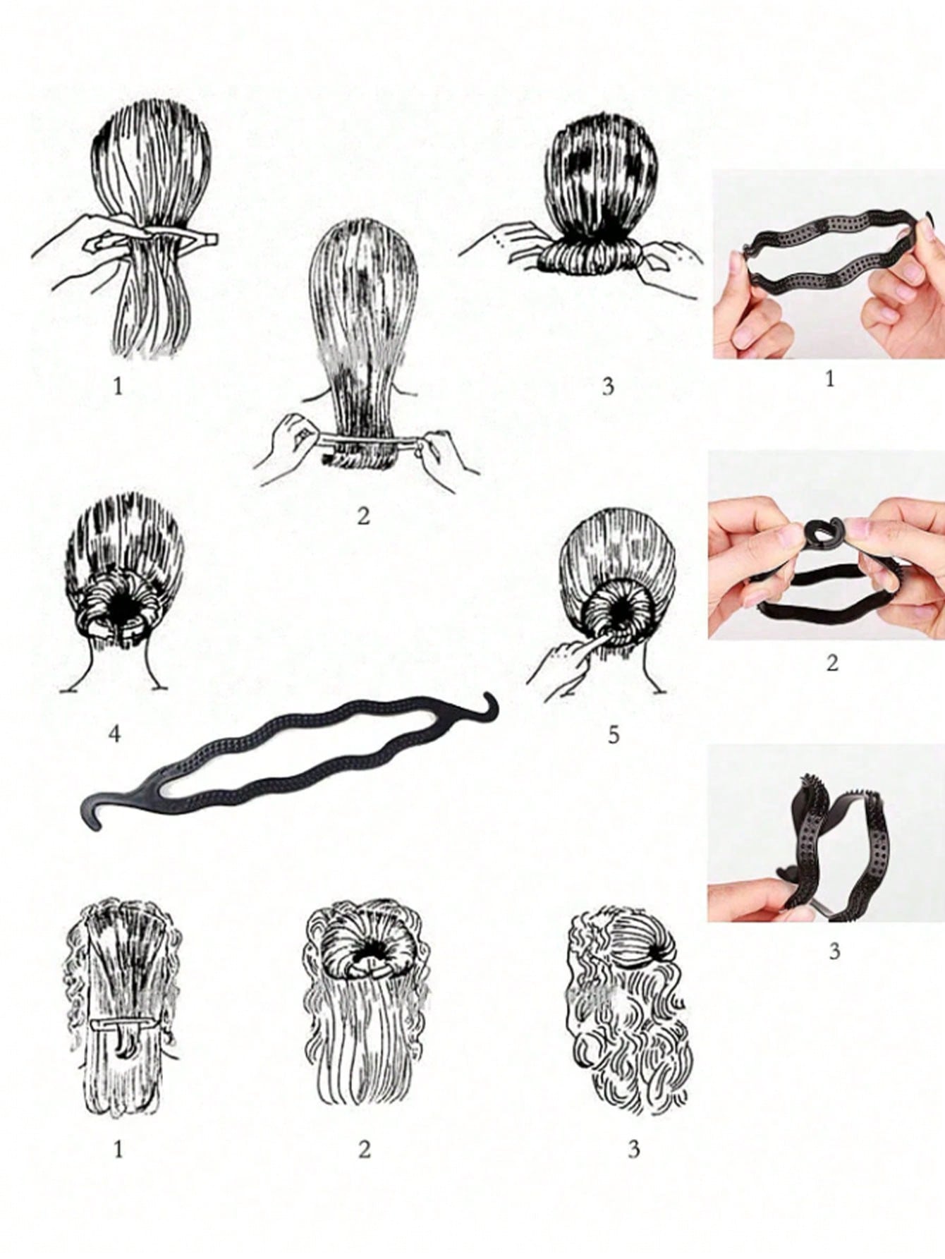 مجموعة أدوات تصفيف الشعر الأسود 6 قطع ، بما في ذلك صانع الكعكة وزهرة الشعر ولف كعكة الشعر وعصا الشعر ومشط الشعر ومشبك الشعر