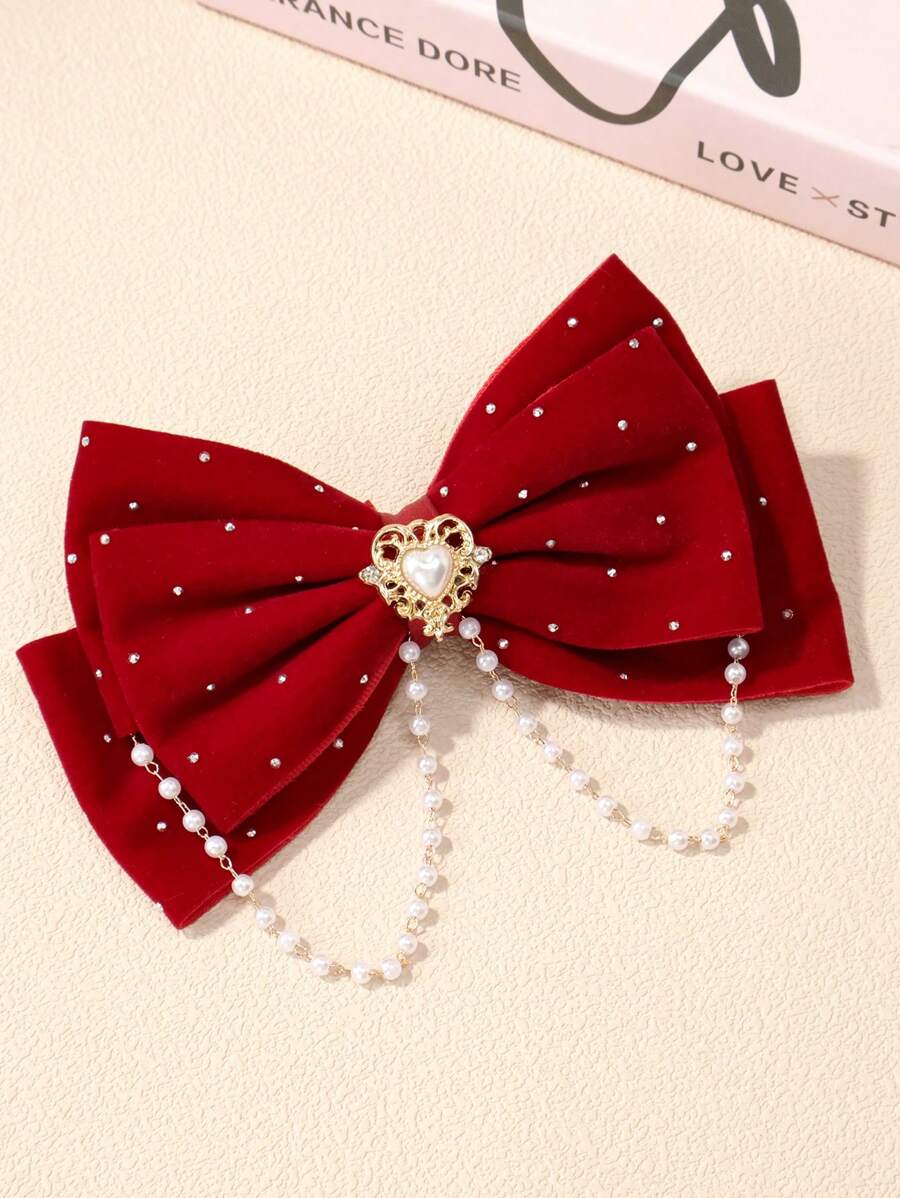 قطعة واحدة مشبك شعر مزين بفراشة مرصع بالكريستال واللؤلؤ للفتيات