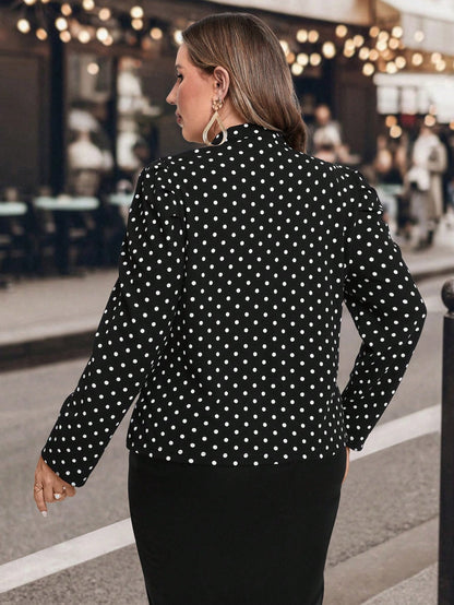 كبير الحجم سيدات جاكيت بأزرار معدنية مزين بنقاط بيضاء وسوداء، أنيق يومي لأعمال عصرية