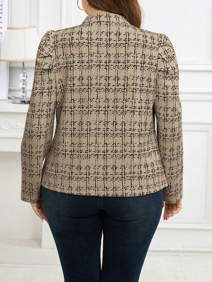جاكيت نسائي مقاس كبير مصنوع من قماش التويد مزين بإبزيم معدني، طراز أنيق للاستخدام اليومي والذهاب للعمل