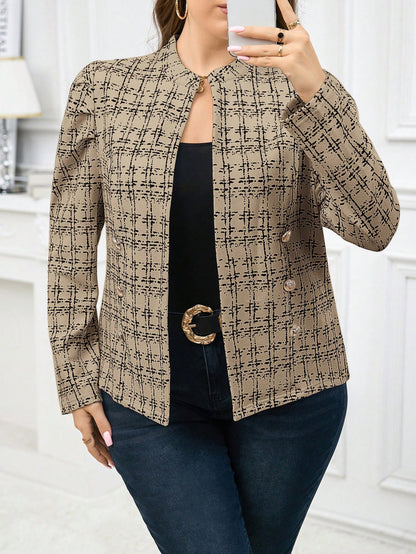 جاكيت نسائي مقاس كبير مصنوع من قماش التويد مزين بإبزيم معدني، طراز أنيق للاستخدام اليومي والذهاب للعمل