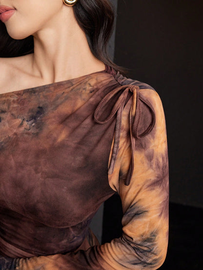 فستان قطني ملون بالربط مفصول الكتف بحزام للنساء، ملابس نسائية ماكسي