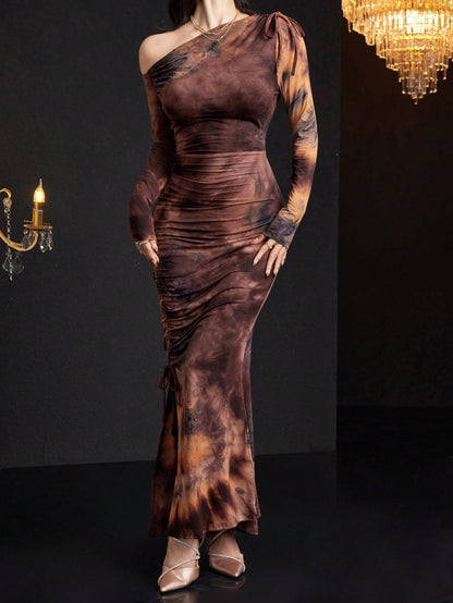 فستان قطني ملون بالربط مفصول الكتف بحزام للنساء، ملابس نسائية ماكسي