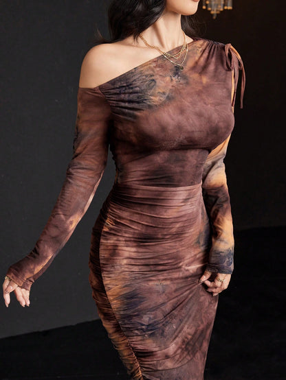 فستان قطني ملون بالربط مفصول الكتف بحزام للنساء، ملابس نسائية ماكسي