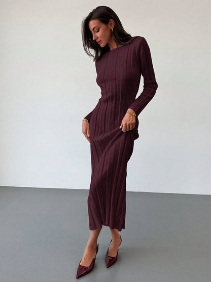 فستان كنزة صوفية طويلة بياقة مستديرة جديد، دافئ ومريح، قطعة متعددة الاستخدامات للارتداء اليومي