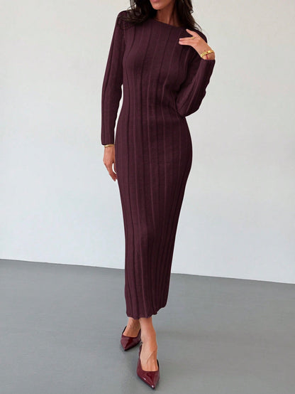 فستان كنزة صوفية طويلة بياقة مستديرة جديد، دافئ ومريح، قطعة متعددة الاستخدامات للارتداء اليومي