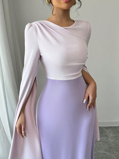 فستان نسائي طويل ذو أكمام منفصلة واسعة مخضر الذيل