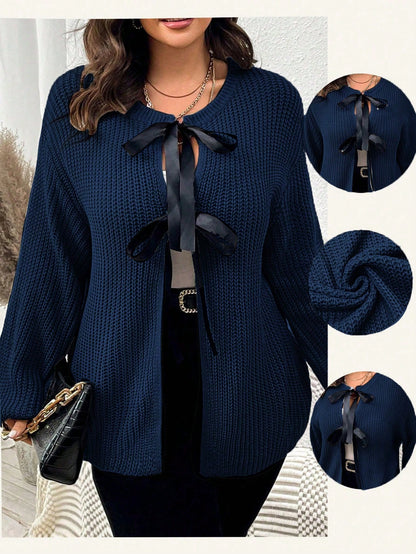 كارديجان نسائي كاجوال ذو أكمام طويلة وياقة منسدلة مقاس كبير